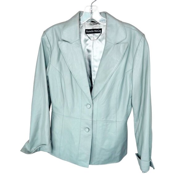 PAMELA MCCOY GREEN LEATHER JACKET - LARGE - Picture 2 of 4